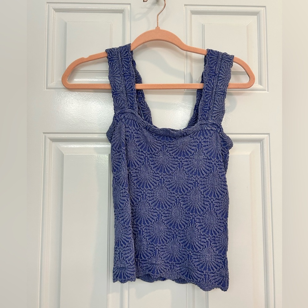 Free People Indigo Textured Square-Neck Tank